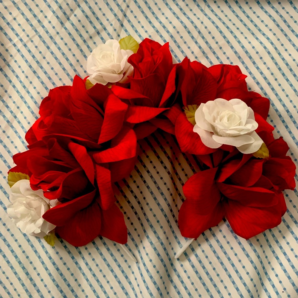 Handcrafted Red Rose Flower Crown Headband